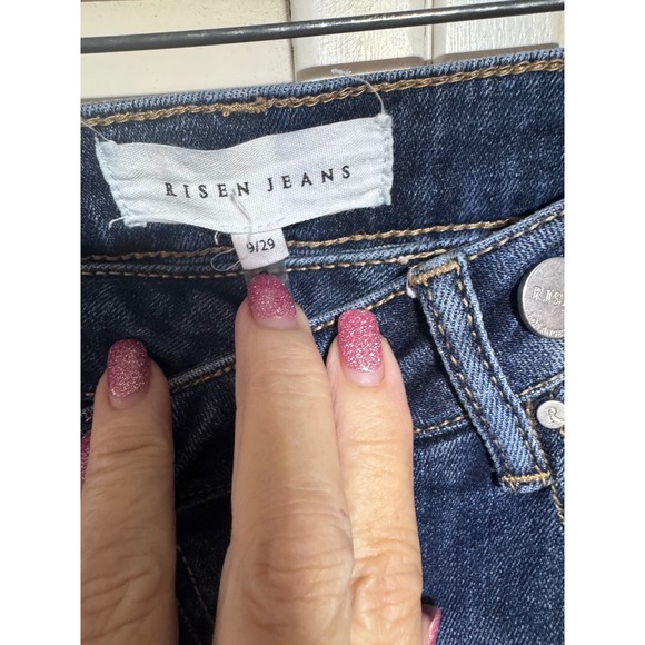 Risen Jeans Womens Blue High Rise Straight Cross Over Stretch Casual - Picture 3 of 5